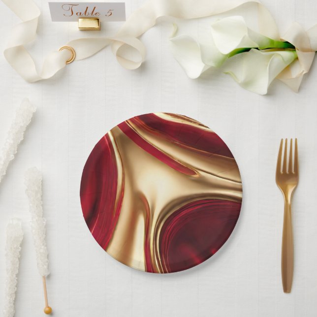 Plato De Papel Elegantes Navidades-Rojo y Oro- (Boda)