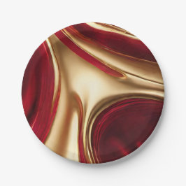 Plato De Papel Elegantes Navidades-Rojo y Oro-