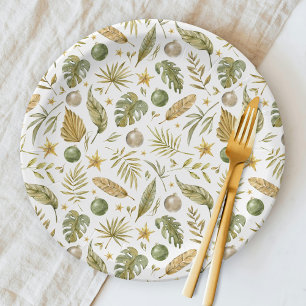 Plato De Papel Elegantes Navidades tropicales acuarela