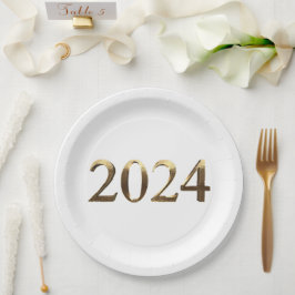Plato De Papel Elegantes números dorados falsos Feliz Año Nuevo 2