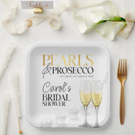 Plato De Papel Elegantes Perlas de Oro Blanco y Ducha Bridal Pros