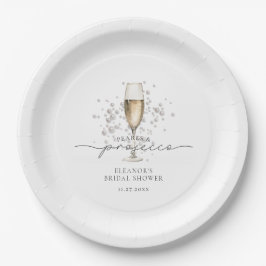Plato De Papel Elegantes Perlas y Prosecco Ducha Bridal