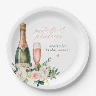 Plato De Papel Elegantes Pétalos de Rosado y Prosecco para Desped