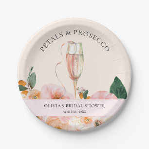 Plato De Papel Elegantes Pétalos Florales Rosados Brindis de Pros