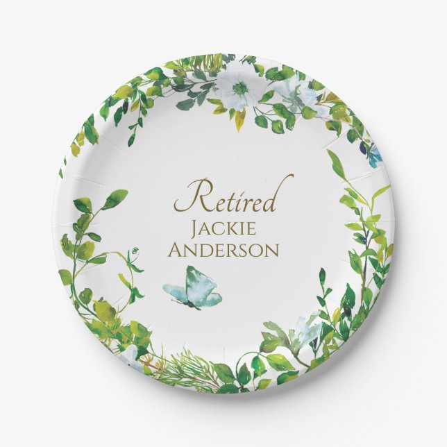 Plato De Papel Elegantes placas botánicas de Fiesta de RETIREMENT (Anverso)