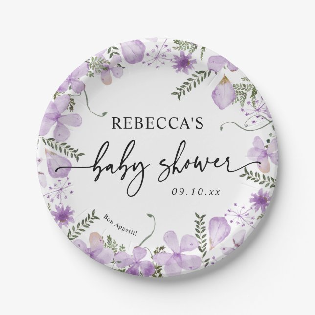 Plato De Papel Elegantes placas de papel Baby Shower floral de la (Anverso)