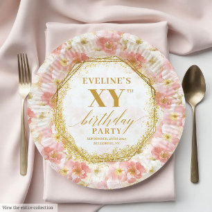 Plato De Papel Elegantes Placas de papel de cumpleaños rosado con