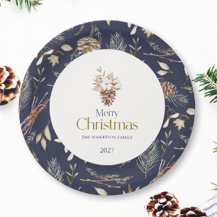 Plato De Papel Elegantes placas de papel de invierno con pinecone