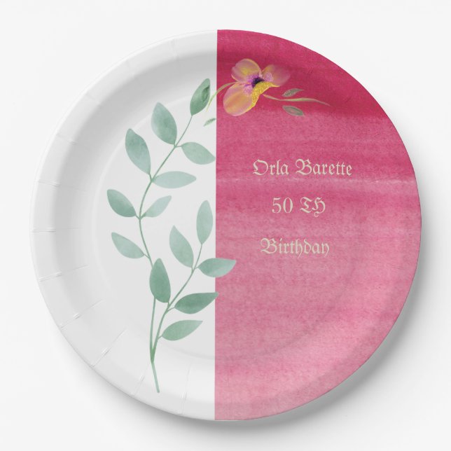 Plato De Papel Elegantes placas de papel floral rosa (Anverso)