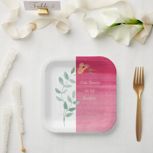 Plato De Papel Elegantes placas de papel floral rosa (Boda)