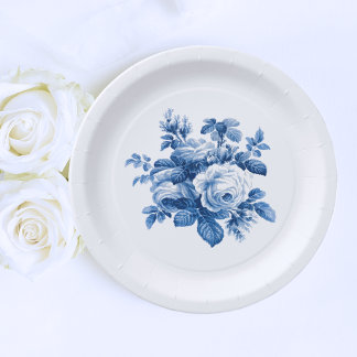 Plato De Papel Elegantes Rosas azules de China