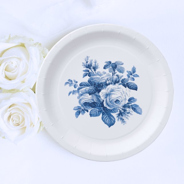 Plato De Papel Elegantes Rosas azules de China (Subido por el creador)