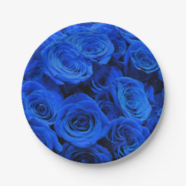 Plato De Papel Elegantes rosas azules flores azules florales azul