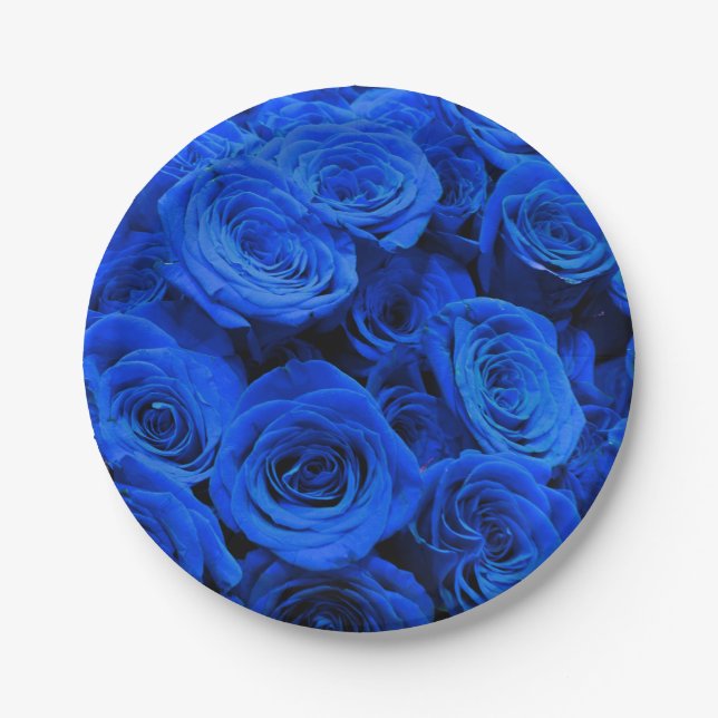 Plato De Papel Elegantes rosas azules flores azules florales azul (Anverso)