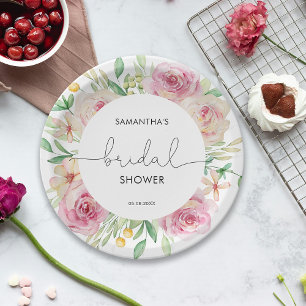 Plato De Papel Elegantes rosas baby shower nupcial