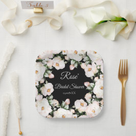 Plato De Papel Elegantes Rosas blancos negros ducha de novia