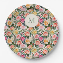 Elegantes Rosas De Jardín Floral Monogramadas