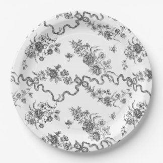 Plato De Papel Elegantes Rosas negras grabadas de época y cintas