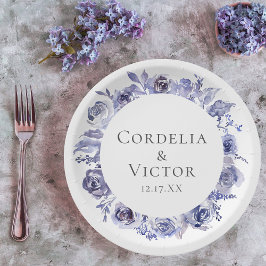 Plato De Papel Elegantes Rosas púrpura Boda floral de invierno no