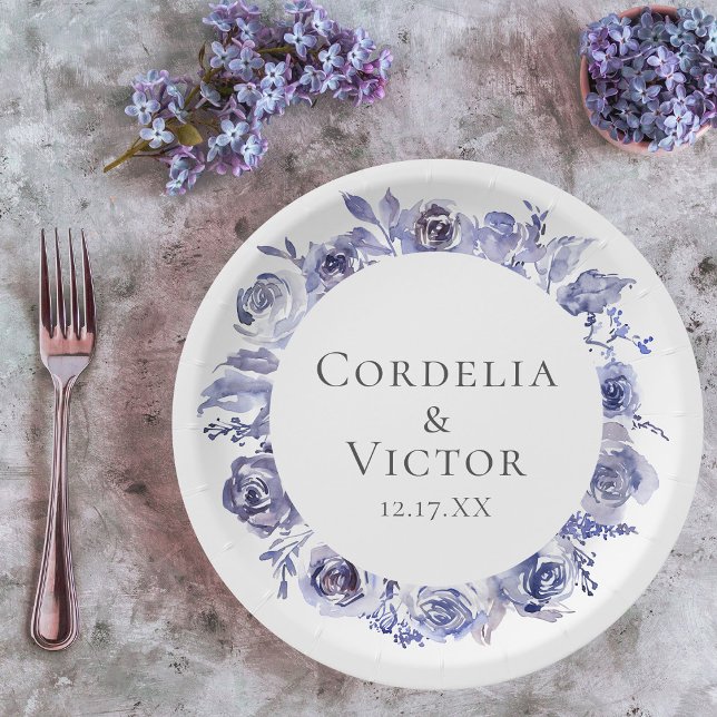 Plato De Papel Elegantes Rosas púrpura Boda floral de invierno no (Subido por el creador)