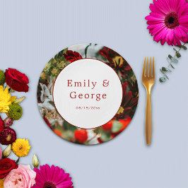 Plato De Papel Elegantes rosas rojas florecen flores Boda