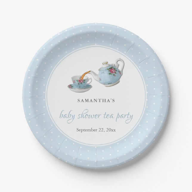 Plato De Papel Elegantes teacups Baby Shower Tea Fiesta (Anverso)