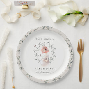 Plato De Papel Elegantes y elegantes mujeres Foliage Baby Shower