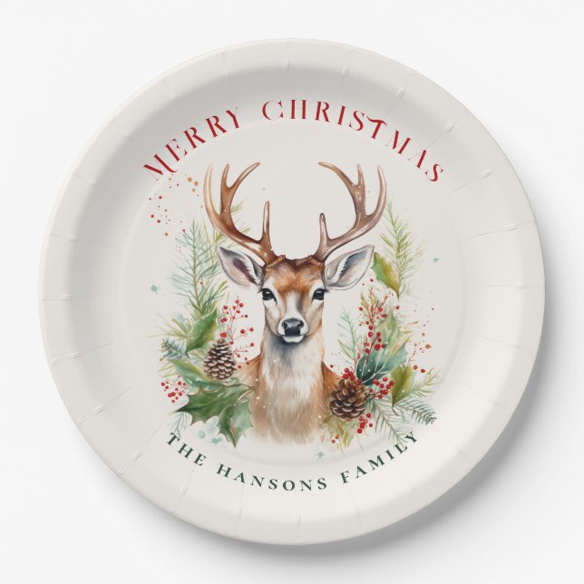 Plato De Papel Elegantes y elegantes Navidades de venado Personal (Anverso)