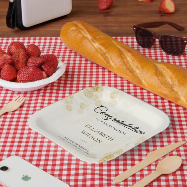 Plato De Papel ElegantScript Retirement Fiesta Gold Confetti Gues (Picnic)