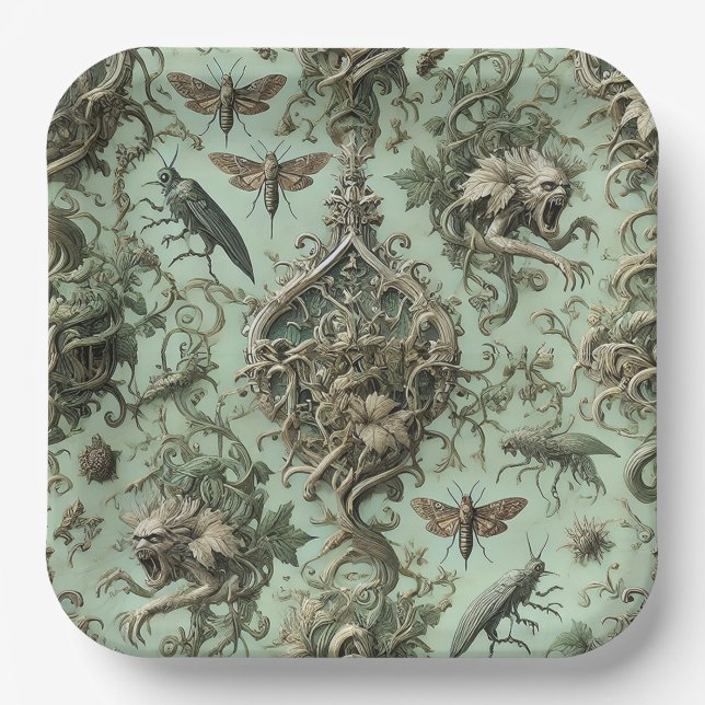 Plato De Papel Elegía Quitinos – Insecto Gótico (Anverso)