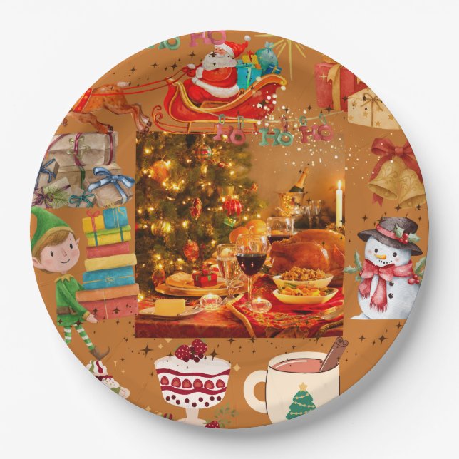 Plato De Papel elementos de Navidad (Anverso)