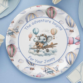 Plato De Papel Elephant Aviator Baby Shower Paper Plates 