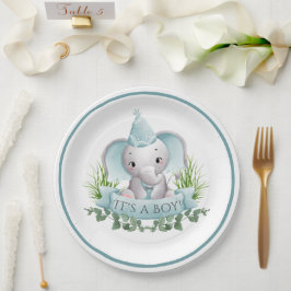 Plato De Papel Elephant Baby Boys Baby Shower
