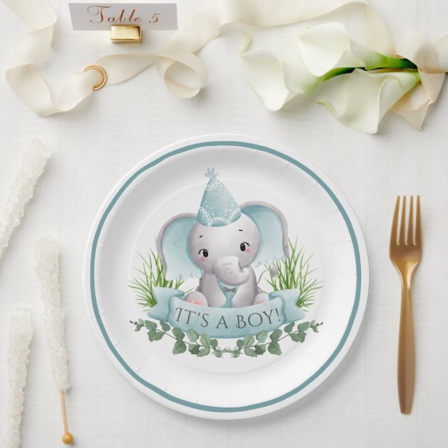 Plato De Papel Elephant Baby Boys Baby Shower (Boda)