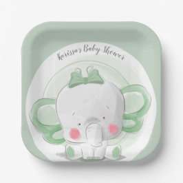 Plato De Papel Elephant Baby Green