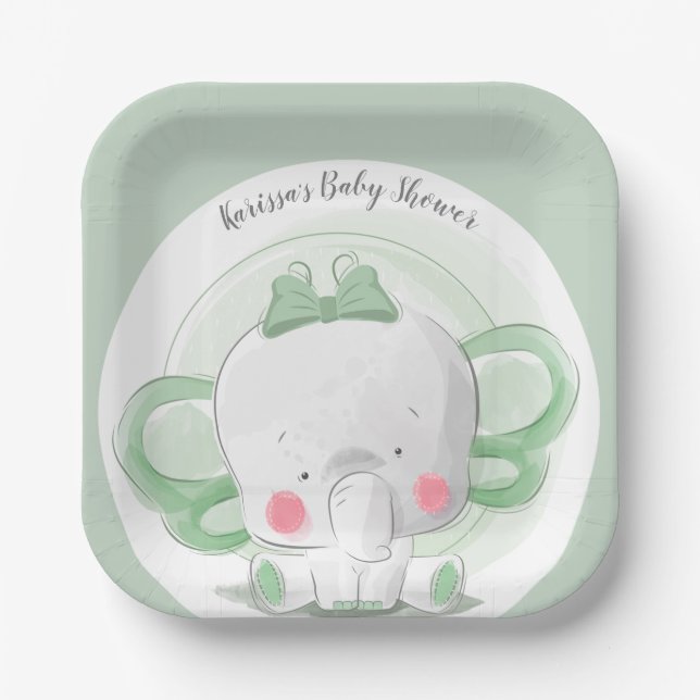 Plato De Papel Elephant Baby Green (Anverso)