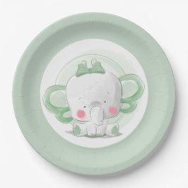 Plato De Papel Elephant Baby Green