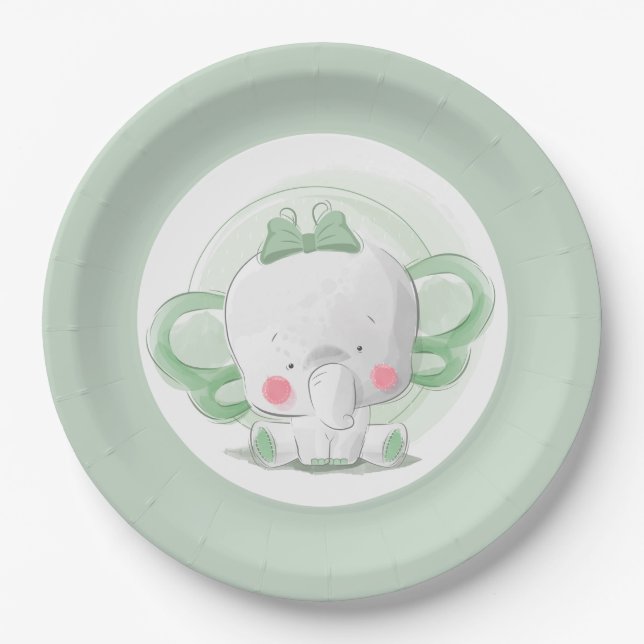 Plato De Papel Elephant Baby Green (Anverso)