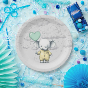 Plato De Papel Elephant Baby Shower