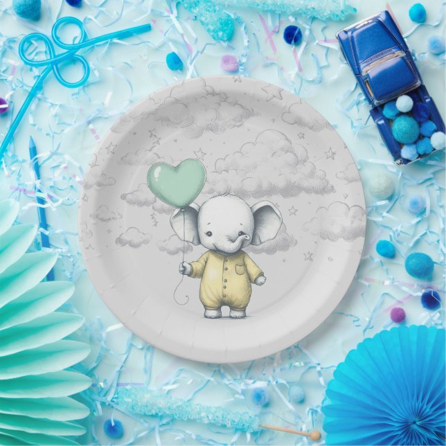 Plato De Papel Elephant Baby Shower (Fiesta)