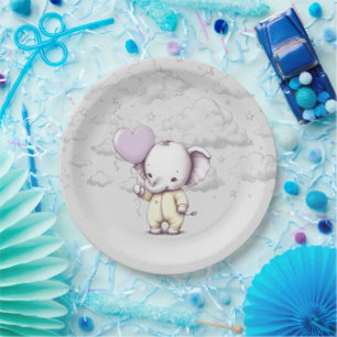 Plato De Papel Elephant Baby Shower