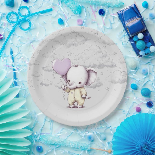 Plato De Papel Elephant Baby Shower (Fiesta)