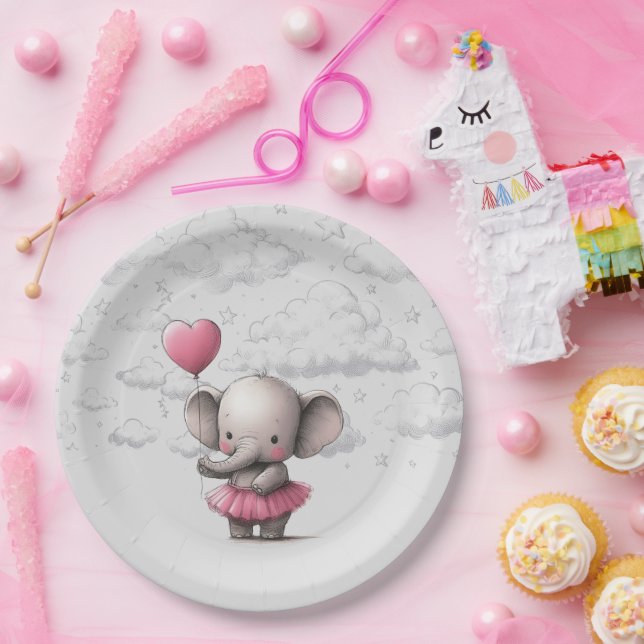 Plato De Papel Elephant Baby Shower (Fiesta)