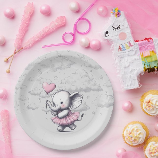 Plato De Papel Elephant Baby Shower (Fiesta)