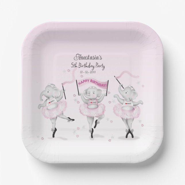 Plato De Papel Elephant Ballerina Dance Birthday (Anverso)