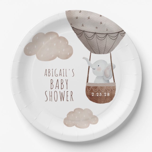 Plato De Papel Elephant Balloon Baby Shower (Anverso)
