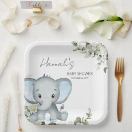 Plato De Papel Elephant Boy Baby Shower