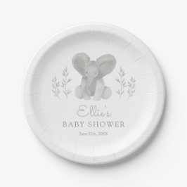 Plato De Papel Elephant Greenery Baby Shower