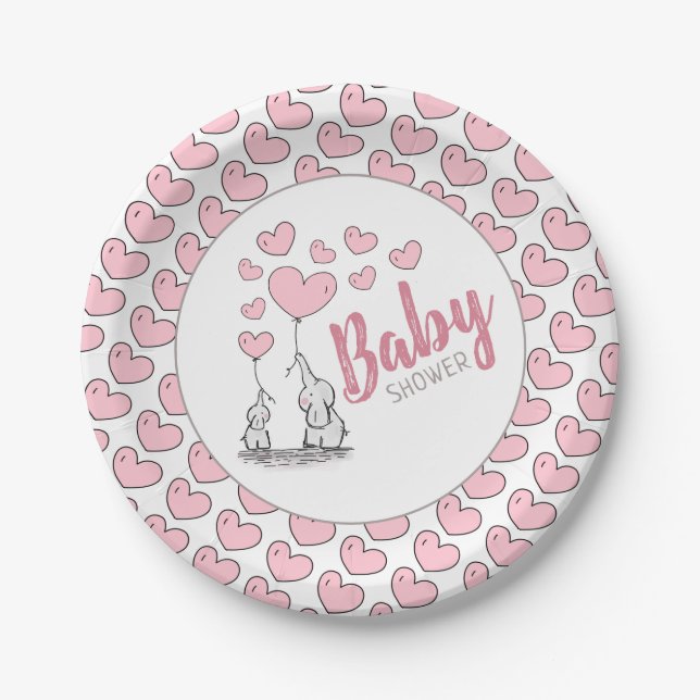 Plato De Papel Elephant Hearts Baby Shower (Anverso)