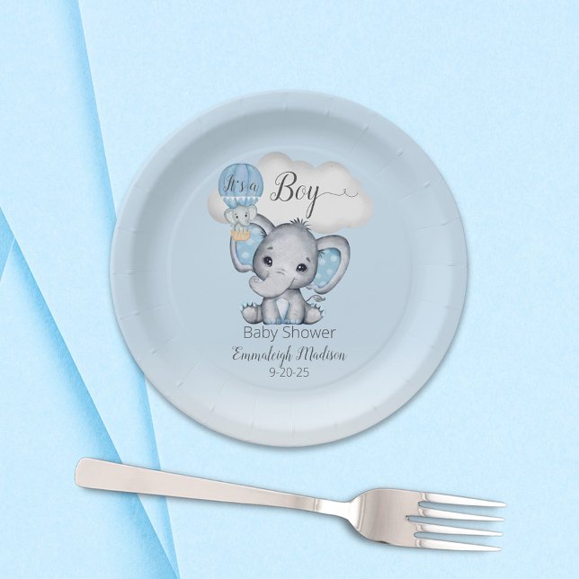 Plato De Papel Elephant Hot Air Balloon Baby Boy Shower (Subido por el creador)